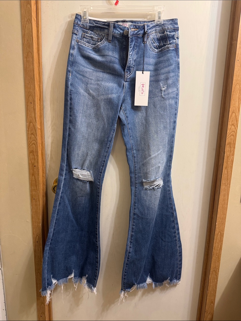 MOCO Blue Distressed Flare Jeans for Women